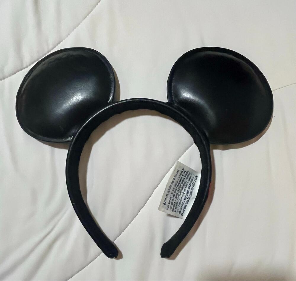 Disney Parks Mickey Mouse Black Simulated Leather Signature Ear Headband Script